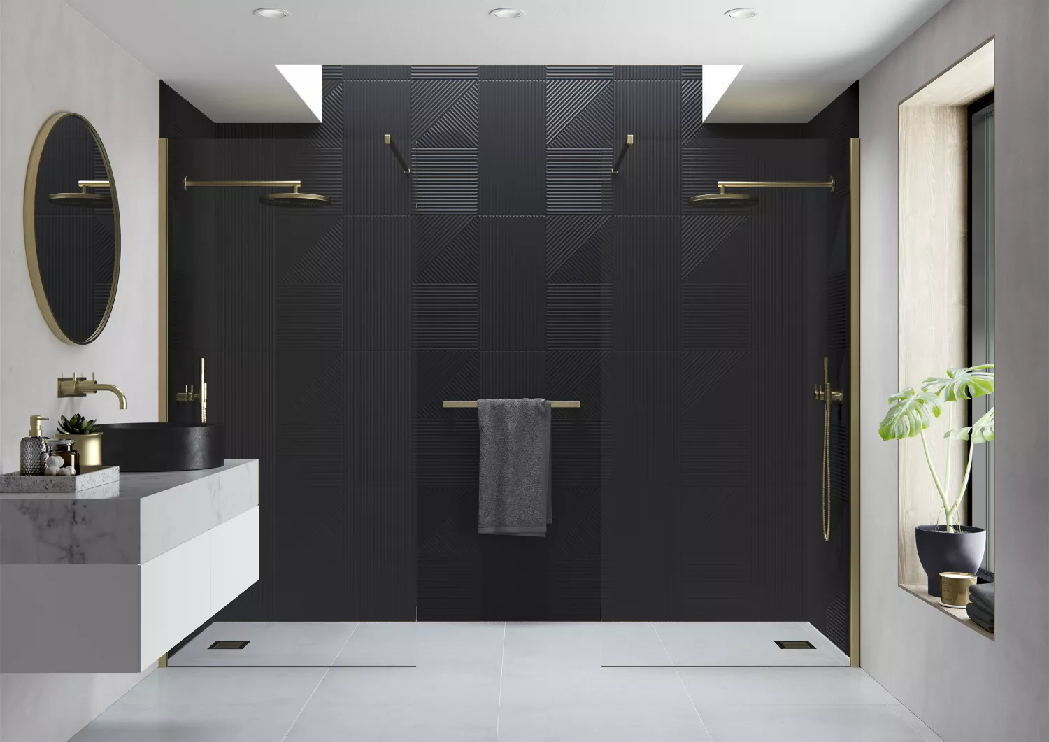 01  Ayo Modular Double Entry Wetroom Panel With Straight Stabilising Bars Brushed Brass