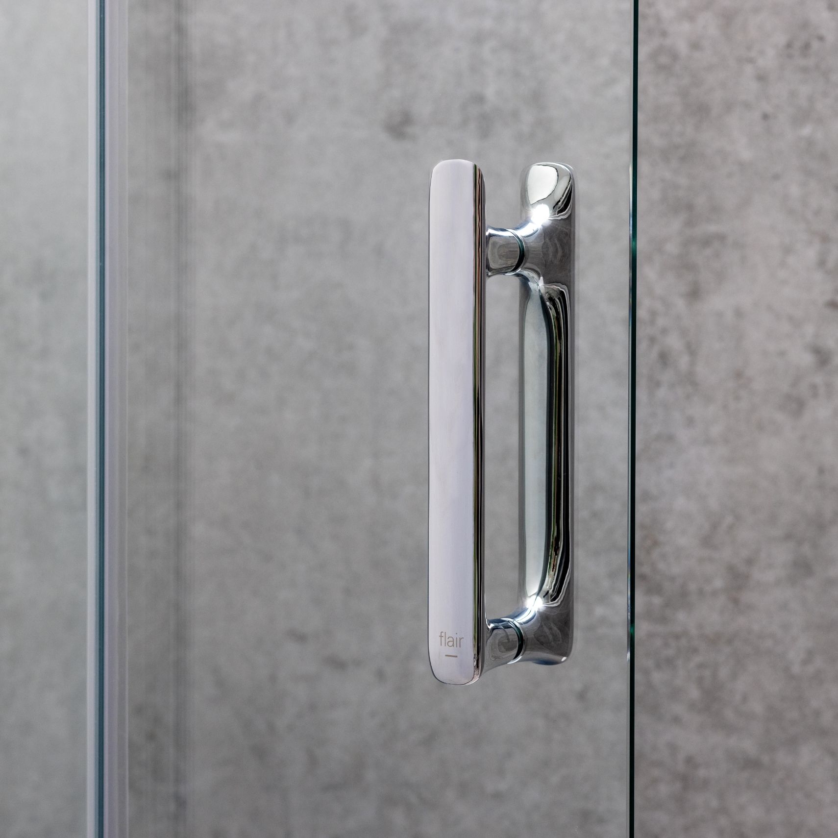 Chrome plated handle - uniquely crafted with integrated robe hook.
