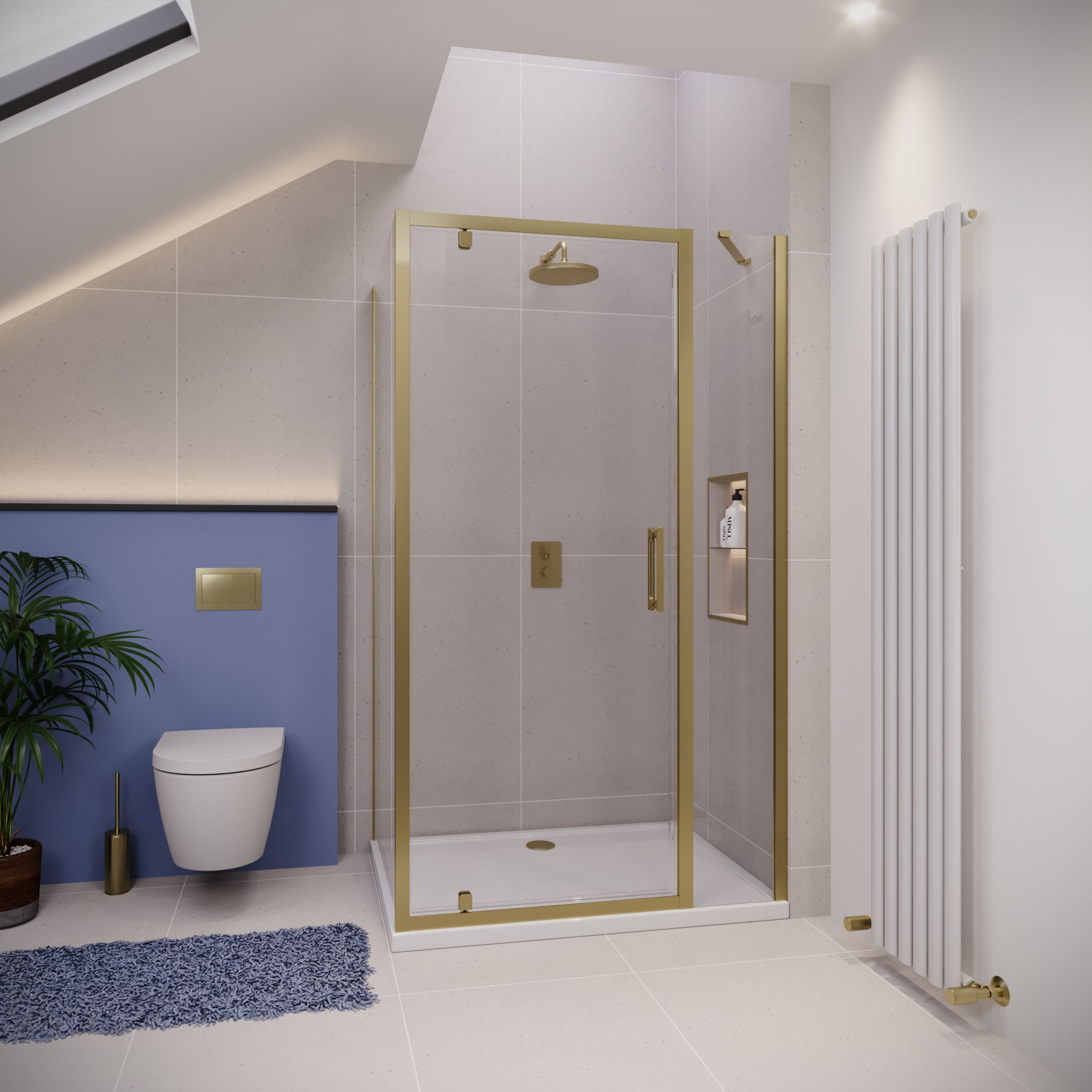 Pivot Door with Inline Panel and Frameless Side Panel