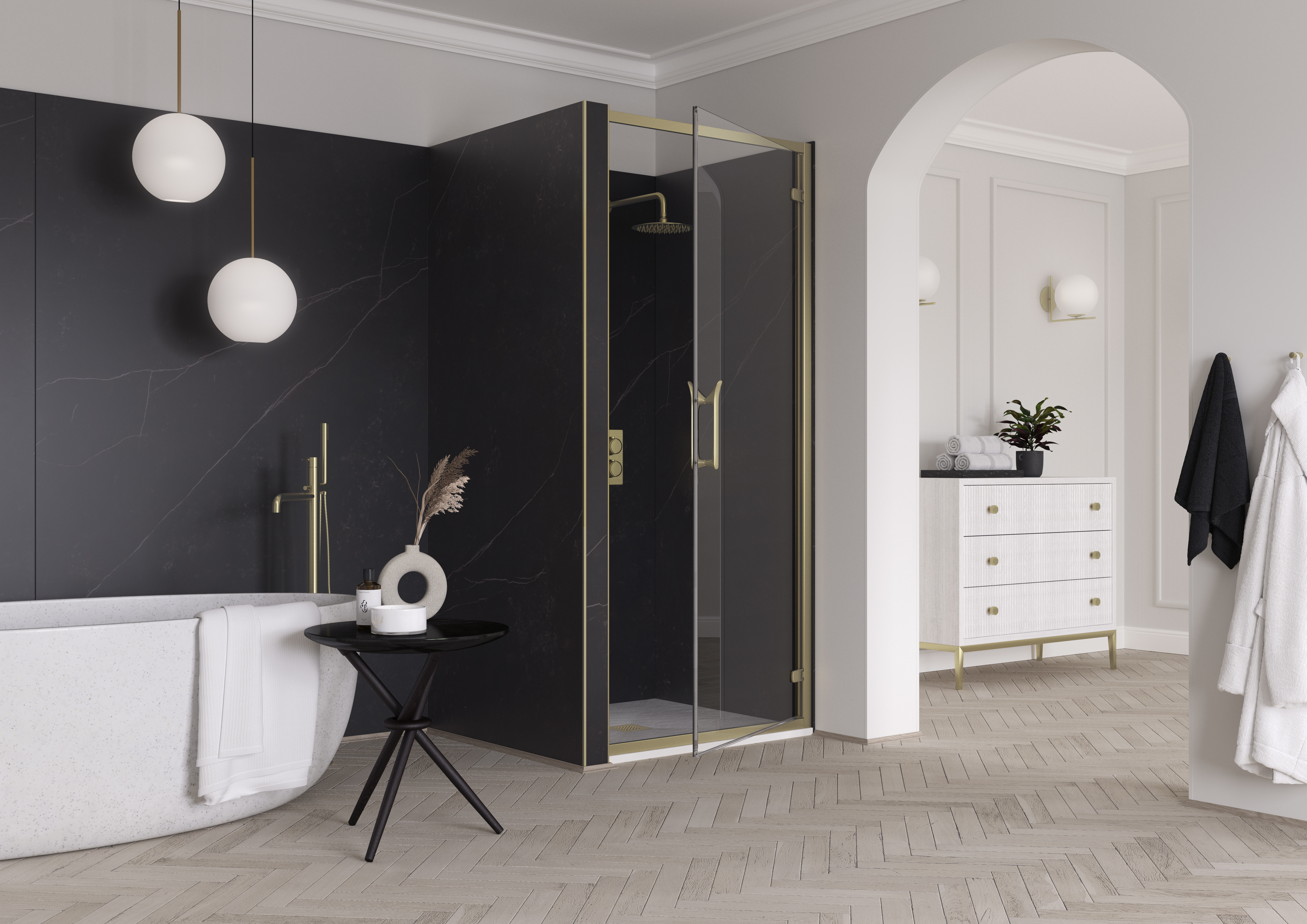 Flair Eto Hinge Door In Alcove Brushed Brass