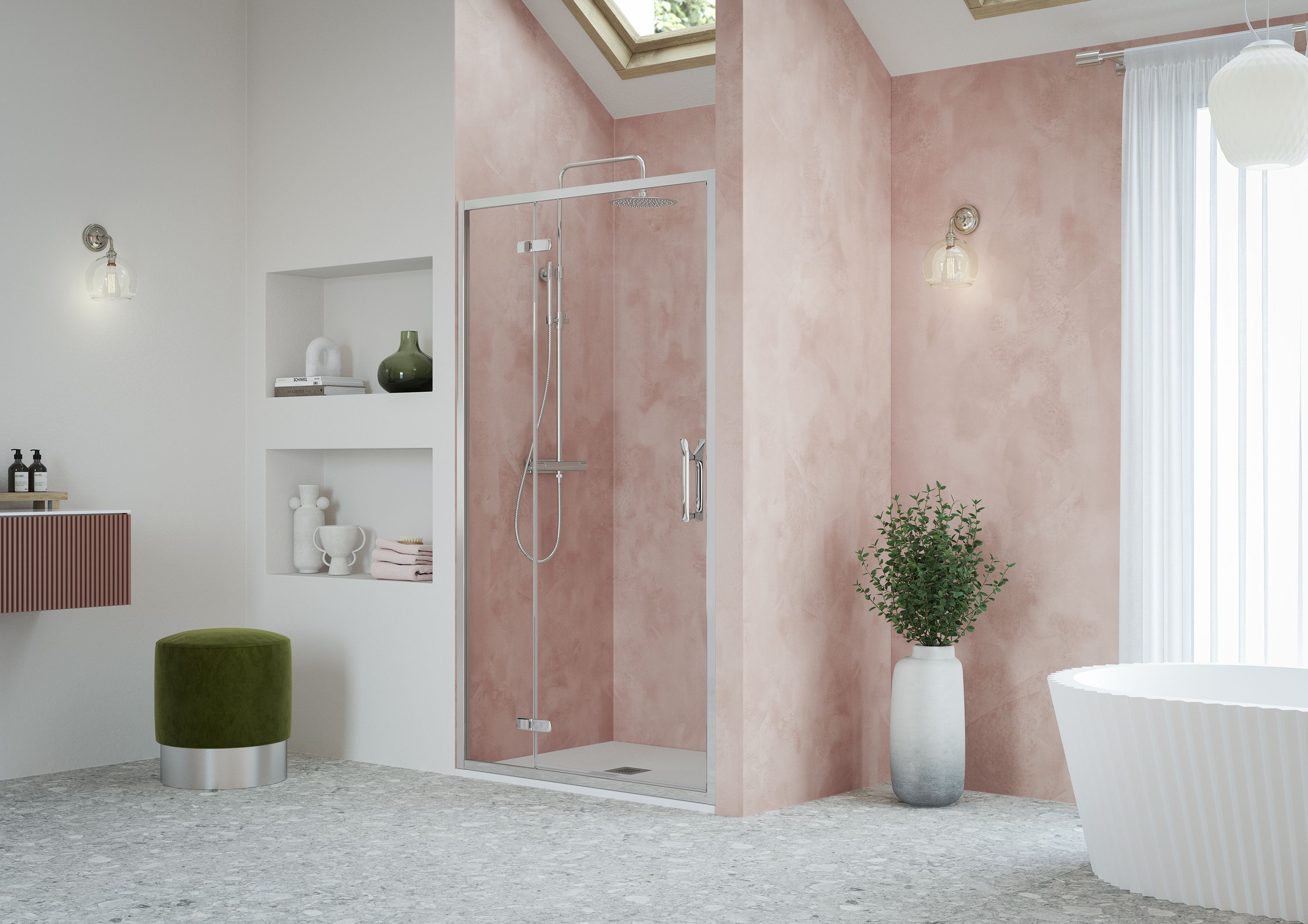 Alcove – Best for showers fitting in a space formed by one part of a wall being built further back than the rest of the wall.