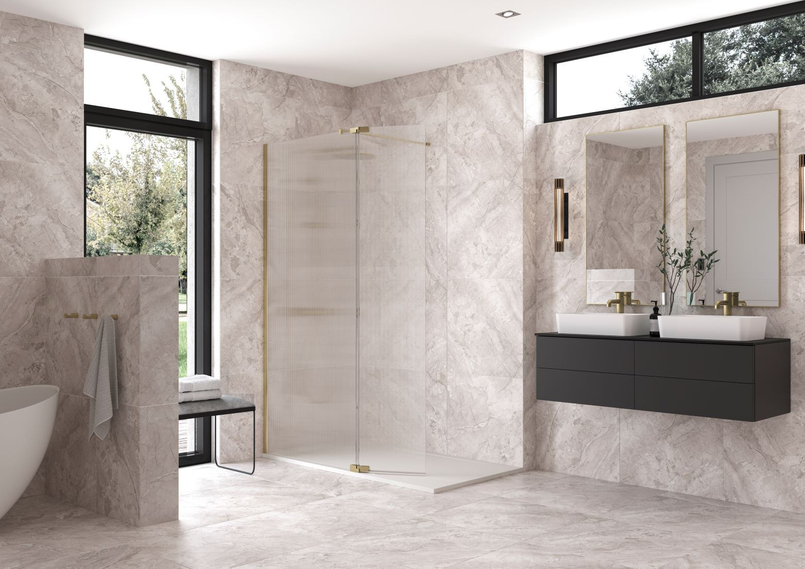 Flair Ayo Wetroom Fluted Glass Brushed Brass